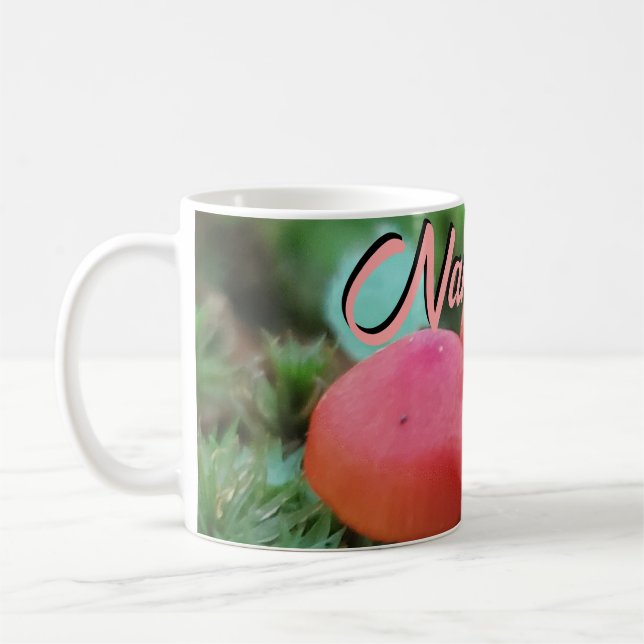 Bright Red Mushrooms on Forest Floor Coffee Mug (Left)
