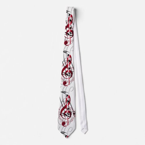 Bright Red Musical Symbol on Swirl of Music Notes Neck Tie
