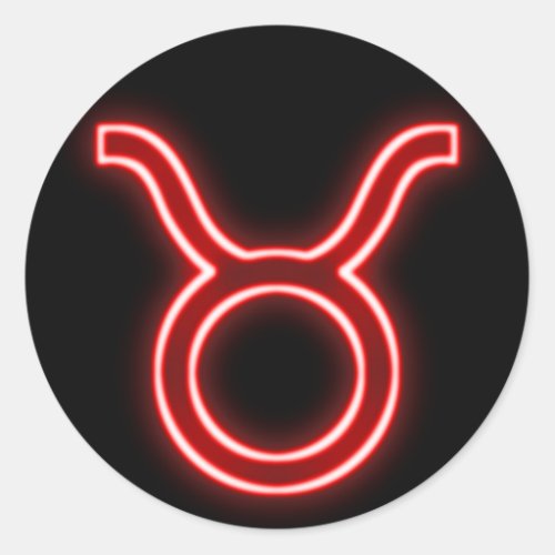 Bright Red Neon _ Taurus the Bull Star Sign Classic Round Sticker