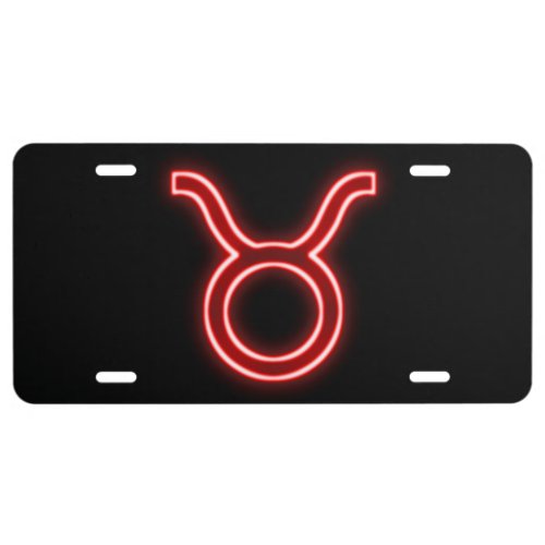 Bright Red Neon _ Taurus the Bull Star Sign License Plate