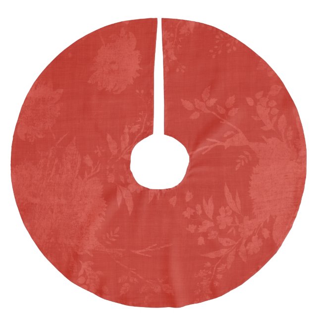 Bright Red on Red Floral Pattern Brushed Polyester Tree Skirt (Front)