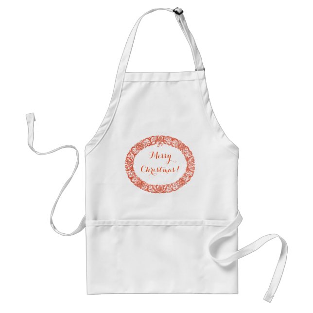 Bright Red on White Christmas Wreath to Customize Adult Apron (Front)