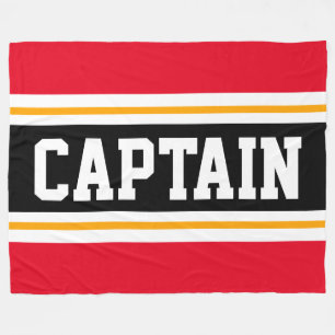 Bright Red Orange Black CAPTAIN Racing Stripes Fleece Blanket