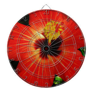 Bright Red Orange Hibiscus Flower Dart Board