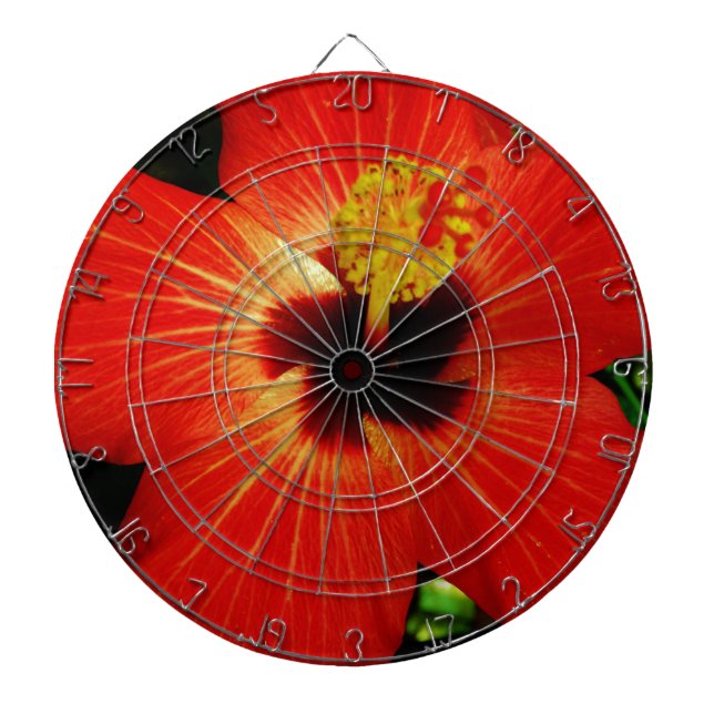 Bright Red Orange  Hibiscus Flower Dart Board (Front)