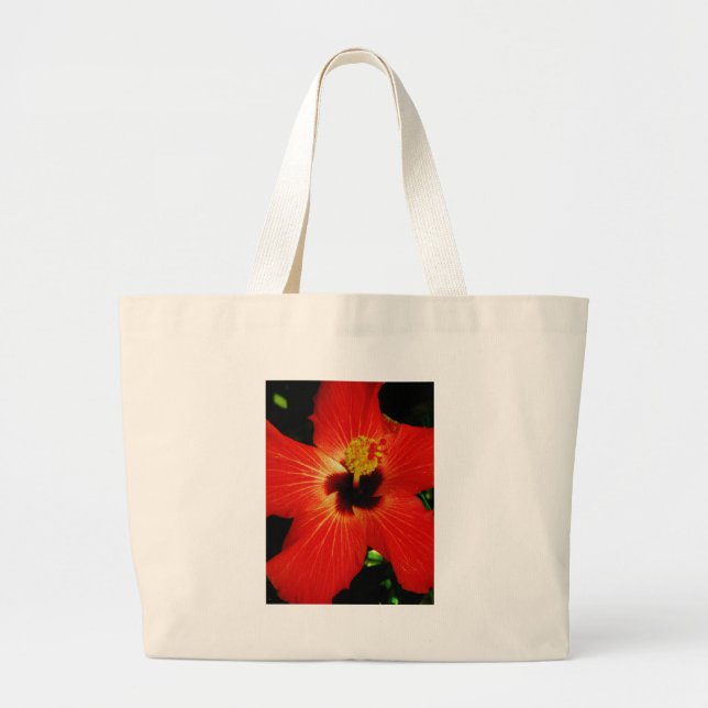 Bright Red Orange  Hibiscus Flower Large Tote Bag (Front)