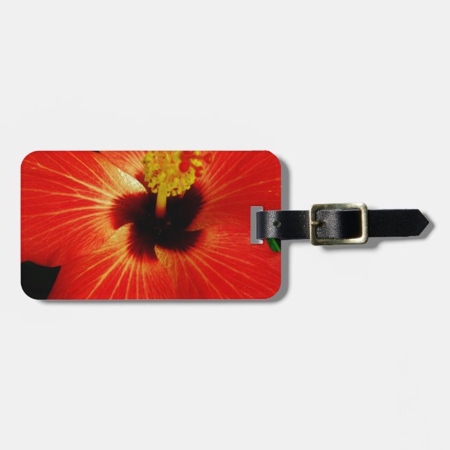 Bright Red Orange  Hibiscus Flower Luggage Tag (Front Horizontal)