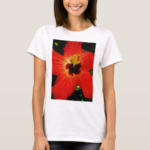 Bright Red Orange  Hibiscus Flower T-Shirt