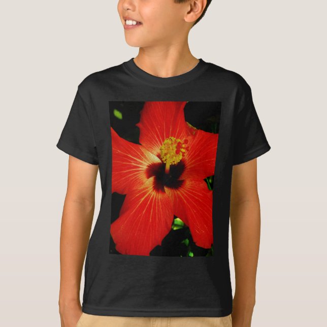 Bright Red Orange  Hibiscus Flower T-Shirt (Front)