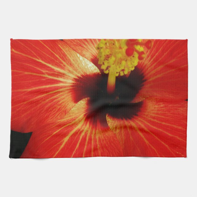 Bright Red Orange  Hibiscus Flower Towel (Horizontal)