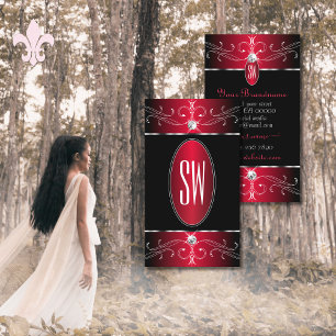 Bright Red Ornate Ornaments Jewels with Monogram Business Card