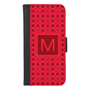 Bright Red Ornate Pattern Monogrammed iPhone 8/7 Wallet Case