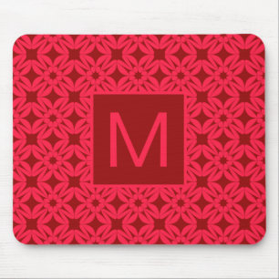 Bright Red Ornate Pattern Monogrammed Mouse Pad