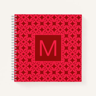 Bright Red Ornate Pattern Monogrammed Notebook