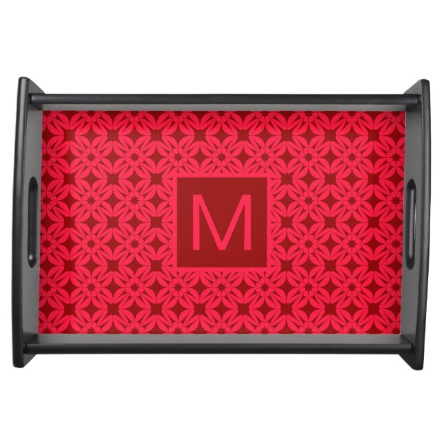 Bright Red Ornate Pattern Monogrammed Serving Tray (Front)
