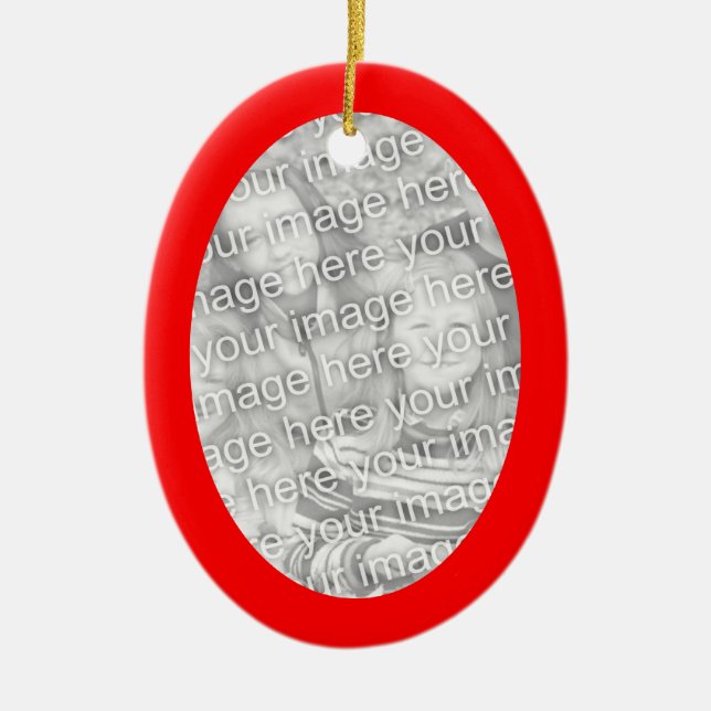 Bright Red Oval Shape Border Photo Ceramic Ornament (Front)
