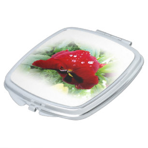 Bright red pansy compact mirror