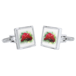 Bright red pansy cufflinks