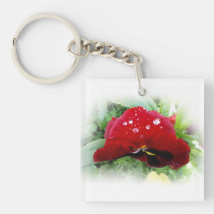 Bright red pansy keychain