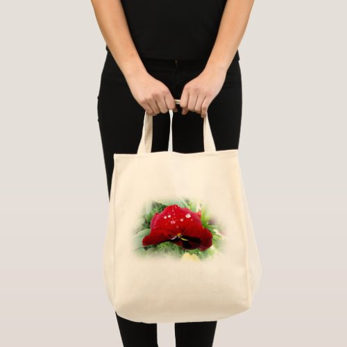 Bright red pansy tote bag