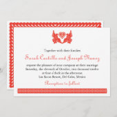 Bright Red Papel Picado Style Love Birds Invitation (Front/Back)