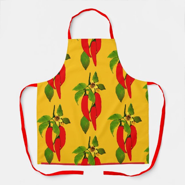 Bright Red Peppers Green Leaves on the Vine  Apron (Front)