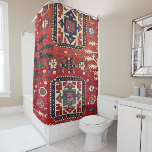 Bright Red Persian Geometric Shapes  Shower Curtain