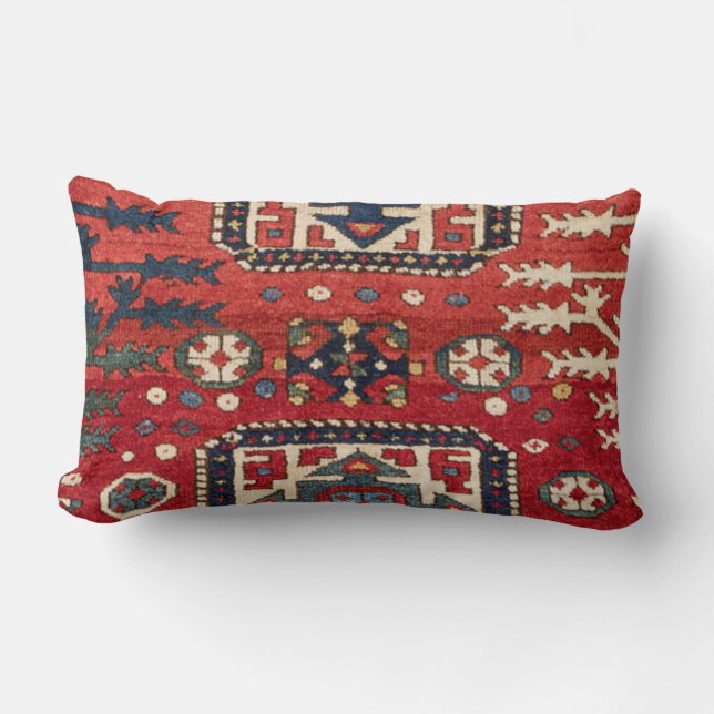 Bright Red Persian Geometric Shapes Throw Pillow (Front)