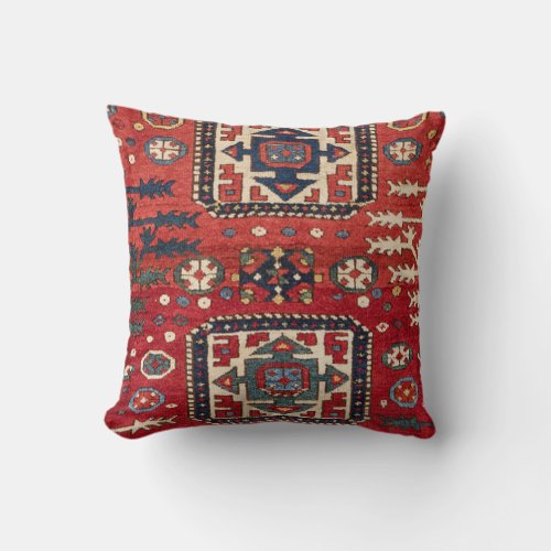 Bright Red Persian Geometric Shapes Throw Pillow