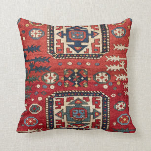 Bright Red Persian Geometric Shapes Throw Pillow