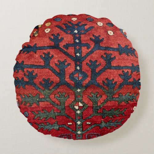 Bright Red Persian III Geometric Shapes  Round Pillow