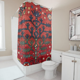 Bright Red Persian III Geometric Shapes Shower Curtain