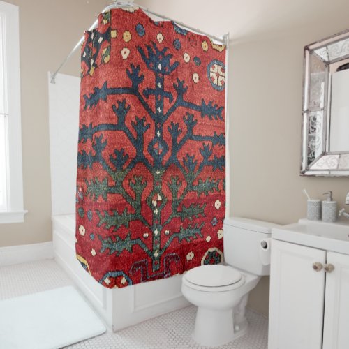 Bright Red Persian III Geometric Shapes  Shower Curtain