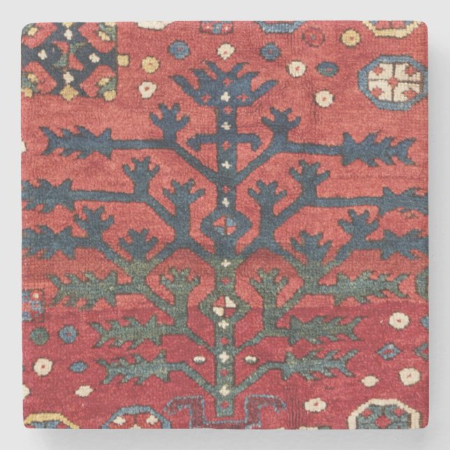 Bright Red Persian III Geometric Shapes  Stone Coaster (Front)