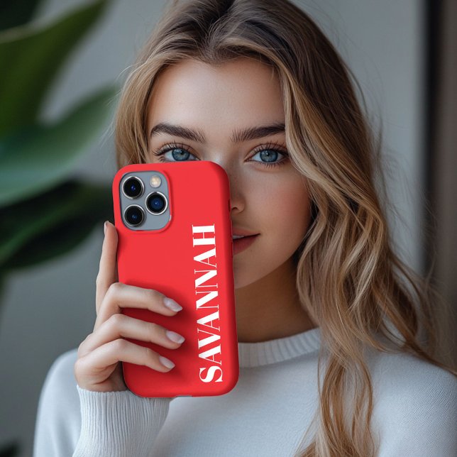 Bright red personalized name simple  iPhone case (Creator Uploaded)