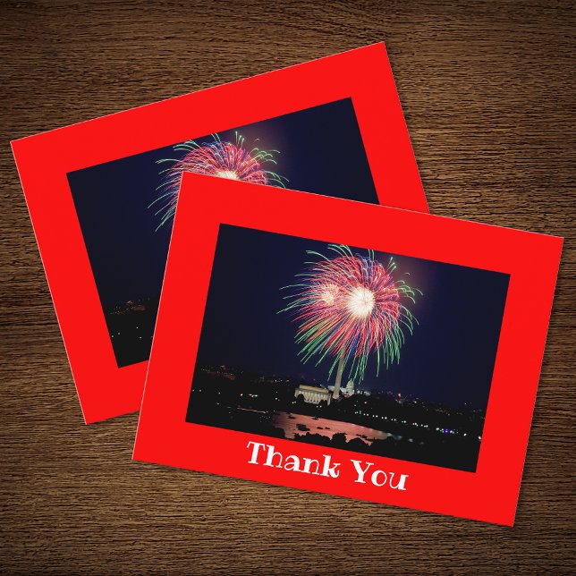 Bright Red Photo Border Thank You Postcard (Beautiful DC fireworks photo for your thank you postcards.)