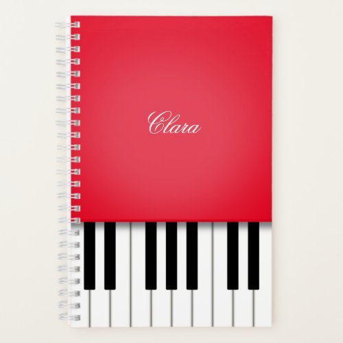 Bright Red Piano Music Keyboard Personalized Notebook