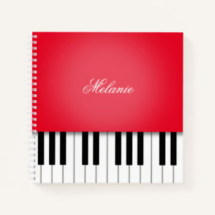 Bright Red Piano Music Keyboard Personalized Notebook