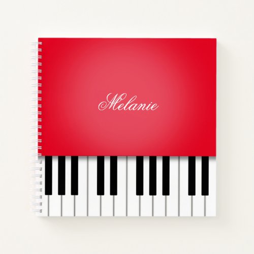 Bright Red Piano Music Keyboard Personalized Notebook