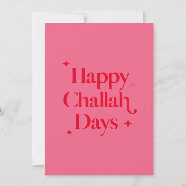 Bright Red Pink Happy Challah Days Funny Hanukkah Holiday Card (Front)
