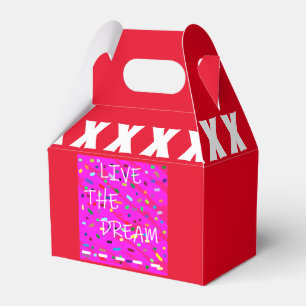 Bright red pink patterned with border at top favor boxes