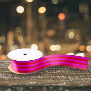 Bright Red Pink Stripe Pattern Satin Ribbon