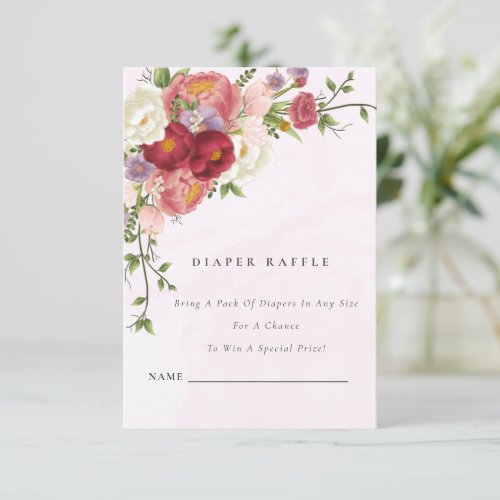 Bright Red Pink white Flowers Diaper Raffle Baby Enclosure Card