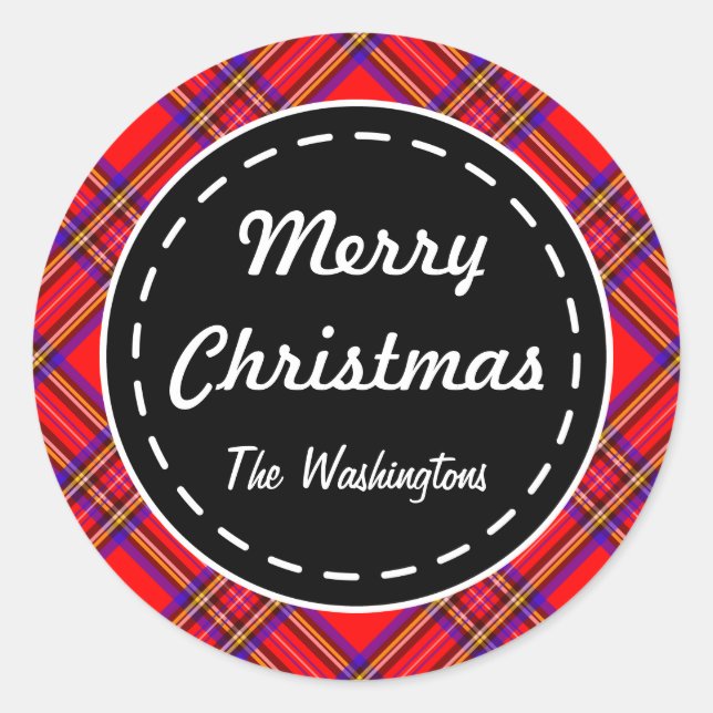 Bright Red Plaid Christmas Stickers (Front)