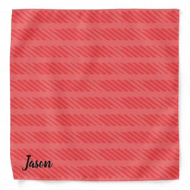 Bright Red Plaid Lines Custom Name Dog Bandana (Front)