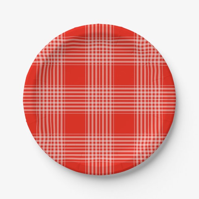 Bright Red Plaid Paper Plates (Front)