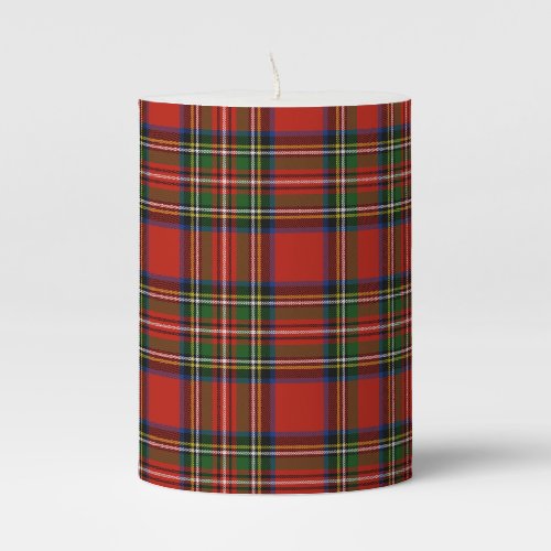 Bright Red Plaid Pillar Candle