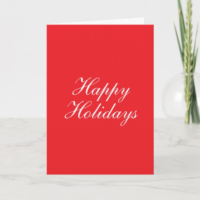 Bright Red Plain Elegant Happy Holidays Message Card (Front)