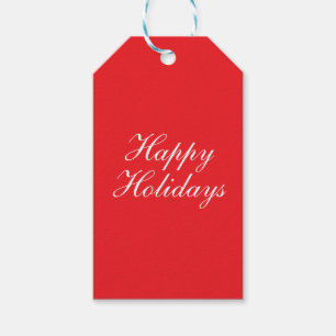 Bright Red Plain Elegant Happy Holidays Message Gift Tags
