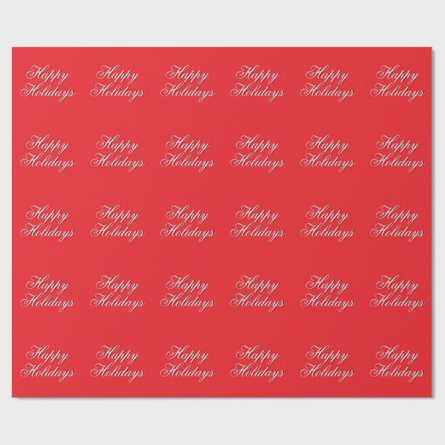 Bright Red Plain Elegant Happy Holidays Message Wrapping Paper (Flat)